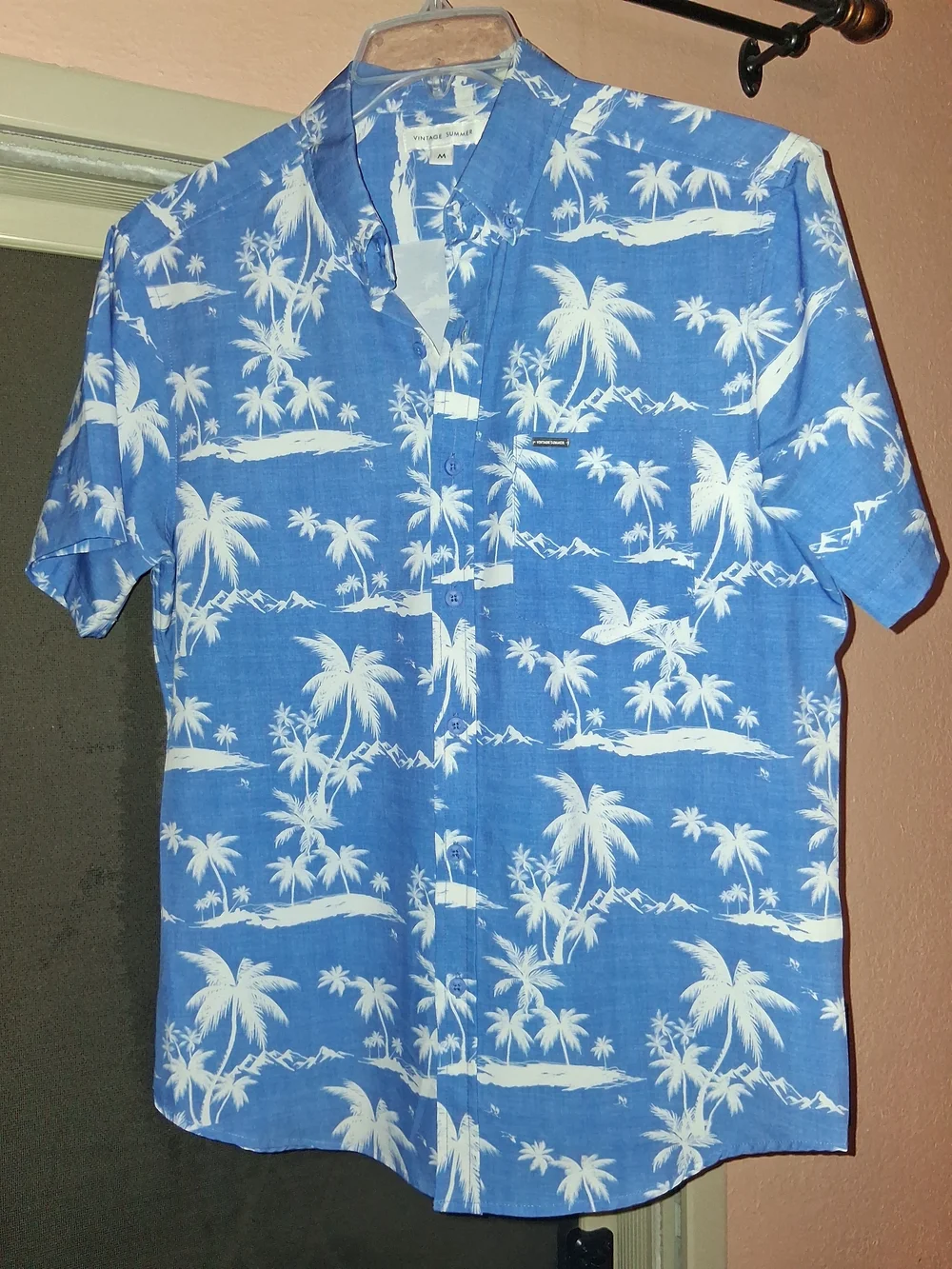 PBlue Palm Print Short-Sleeve Shirt by Vintage Summer